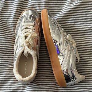 NWOT Madden Girl Silver metallic sneakers with white swoosh never worn